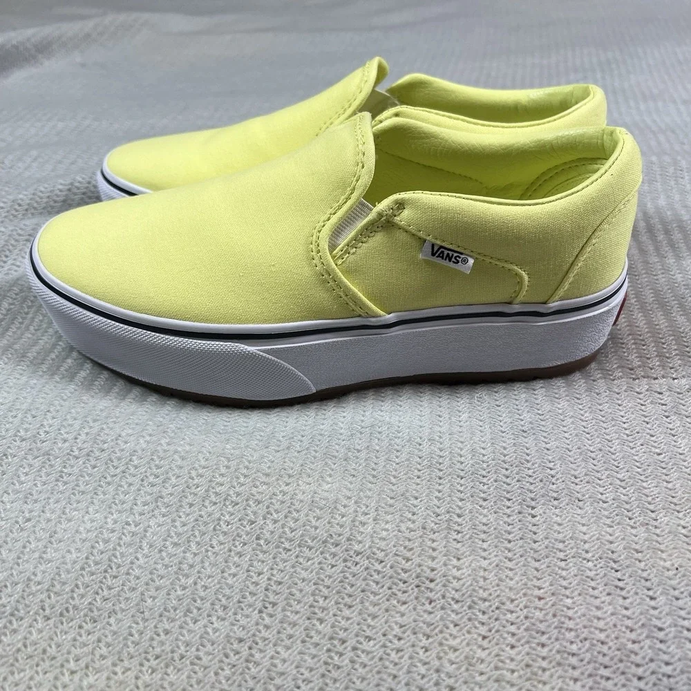 Vans Slip On Shoes Yellow Womens 8 Platform Skater Casual Comfort Classic Summer